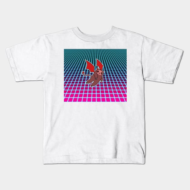 Demon Sloth Vaporwave Grid Kids T-Shirt by saradaboru